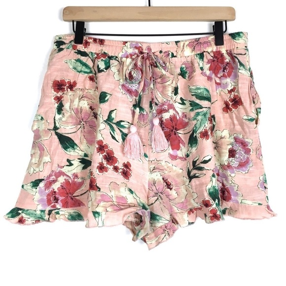 BAND OF GYPSIES Shorts Floral Tassel Ruffle High Waist Garden Party Size Large - Picture 1 of 11
